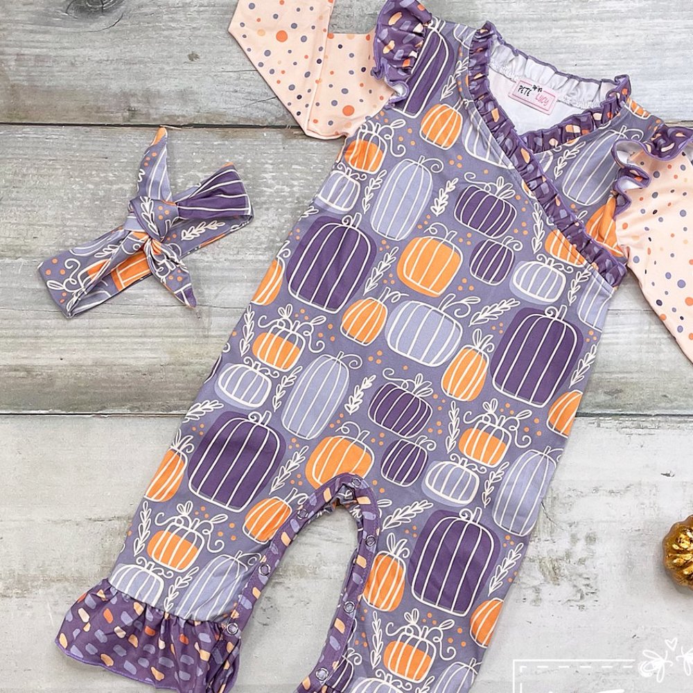 Orange pumpkin Romper ( hairbow not included)